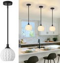 Black Pendant Lights Kitchen Island, 1-Light 7.3" Modern Milk Glass Pendant Light Fixtures with Rods, Globe Hanging Lighting for Kitchen Sink Bathroom Dining Room, E26 Base