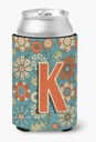 Caroline's Treasures CJ2012-KCC Letter K Flowers Retro Blue Can or Bottle Hugger Cooler Washable Drink Sleeve Collapsible Beverage Insulated Holder, Can Hugger, Multicolor