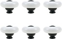 6 Pieces White Ceramic Knob Kitchen Door Cabinets Cupboard Single Hole Pull Handles with Screws,1.26inch/32mm Dia. White+Black Point
