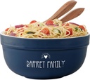 Personalization Universe Made With Love Personalized Ceramic Serving Bowl - Hand-Glazed Stoneware, 4.5" H x 9.5" W, 120 oz Capacity - Wedding Gifts, Salad, Pasta Bowls - Microwave/Oven Safe - Navy