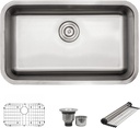 S STRICTLY KITCHEN + BATH Sinks 29 Inch Undermount Kitchen Sink-Single Bowl Sinks-18 Gauge Sink-Ideal Sink for with Single Disposal Flange (with Stopper) Only, Silver, 29.75 Inch