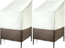 QWORK 2-Pack Stackable Patio Chair Covers - 36"Lx28"Wx47"H Waterproof Outdoor Lawn Patio Furniture Covers, Fits 4-6 Chairs, Beige & Brown
