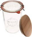 Weck Canning Jars 743 - Weck Mold Jar Made of Transparent Glass - Eco-Friendly Canning Jar - Food Storage Container with Lid Airtight - 3/4 Liter Tall Jar Includes (1 Jar, Glass Lid & Wooden Lid)