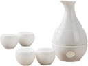 7 Piece Sake Set, White Glazed Ceramic Cups Set with Warmer Pot and Candle Stove, Elegant Crafts Wine Glasses, for Cold/Warm/Shochu/Tea Best Gift-Combination Sets