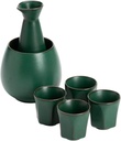 Sake Cup Set*6 Pieces Sake Set, Dark Green Traditional Retro Style Ceramic Sake Cups Set, Elegant Design Best Gift for Family and Friends, with 1 Warming Pot and 4 Sake Cups, 1 Sake Pot Mugs