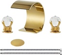 Shiny Polished Gold Widespread Bathroom Sink Faucet,8-16 Inch Basin Mixer Tap with Pop Up Drain Assembly,Two Crystal Handle Three Hole Brass Lavatory Vanity Faucet
