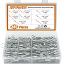 ISPINNER 385pcs 8 Sizes Aluminum Blind Rivets, Pop Rivets Assortment Kit (Silver)