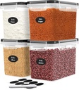 DWËLLZA KITCHEN Flour Sugar Storage Containers Set of 4; 3.6L Plastic Airtight Food Storage Containers with Lids for Kitchen Pantry Organization and Storage - Dry Food Containers, Labels & Marker