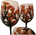 Hand painted fall leaves goblets. Great set. usa. Set of2 goblets. 19 ounce white wine goblets