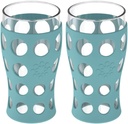 Lifefactory 20-Ounce BPA-Free Indoor/Outdoor Beverage Glass with Protective Silicone Sleeve, 2-Pack, Aqua Teal