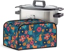TODIYADDU Cute Dog Slow Cooker Carrying Case Poppy Flowers Kitchen Appliance Dust Cover with Handle and Storage Pocket for Crock Pot or Air Fryer Waterproof Slow Cooker Cover Holiday Gifts