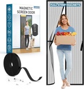 Magnetic Screen Door Full Strip Magnets Fit Door Size 34 x 80 Inch, Door Mesh Size 36" x 81", Heavy Duty Polyester Net for Front Back Door, Stay-Open Option with Buckles, Black