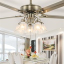 American Retro LED Fan Light European Luxury Living Room Restaurant Bedroom Study Ceiling Fan Remote Electric Fan Light (Style 26)