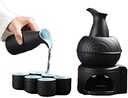 Japanese Sake Set Ceramic Sake Set 9-Piece Japanese Black Glaze Sake Set with Warmer Pot and Candle Stove, Exquisite Ceramic Sake Set for Cold/Warm/Shochu/Tea
