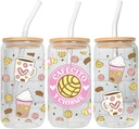 Glass Can Cup with Bamboo Lid and Glass Straw – “Coffee & Chisme” Design – Cute Iced Coffee Cup with Conchas and Hearts, 20oz – Gift for Coffee Lovers, Latina Aesthetic Cup (1 Count) (Cafe y chisme)