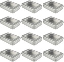 12 Pack Empty Rectangular Metal Storage Organizer Tins with Clear Window Hinged Lids for Candies, Gifts & Treasures (Silver)