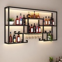 Metal Wine Rack Bar Shelves Wall Mounted Kitchen Storage With Wine Glass Holder Liquor Shelf Mini Bar Liquor Bottle Display Shelf, Wine Glass Storage for Kitchen Dining Room Bar Decoration(Black with