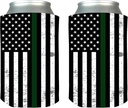 Rogue River Tactical Thin Green Line Flag Collapsible Beer Can Bottle Beverage Cooler Sleeves 2 Pack Gift for Federal Officer or Military Veteran
