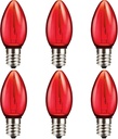 C7 RED Replacement Light Bulbs, Shatterproof LED Light Bulb for Outdoor Indoor Decoration String Lights, E12 Candelabra Base, 0.6Watt Equivalent to 7Watt Incandescent Bulb, Non-Dimmable, Pack of 6