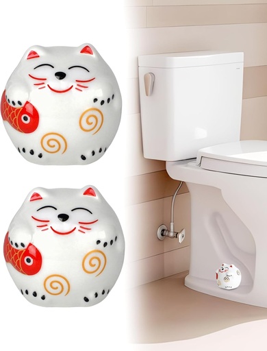 (2-pack) Charming Lucky Cat Ceramic Toilet Bolt Cover, Toilet Screw Cap with Cute Smiling Face Floor Bolt Replacement Accessory for Bathroom and Home Décor