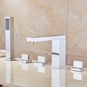 Bath Shower Mixer Tap 4 Hole Bath Mixer Tap with Hand Shower Chrome Bathtub Faucets Bath Shower Set Tub Tap Shower Head and Hose Set for Bath Taps