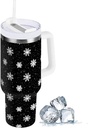 Winter Xmas Gingerbread Snowflake Tumbler with Handle 40 oz Travel Mug with Lid and Straw Stainless Steel Vacuum Insulated Water Bottle Cup for Iced Tea Coffee Cold Beverages Cup Holder Fri