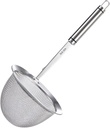 PRETYZOOM Stainless Steel Noodle Colander Spoon with Burn Handle and Hanging Hook Reusable Deep Strainer Basket for Kitchen Cooking Lightweight Dumpling Strainer and Filtering Ladle