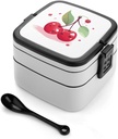 2 Layers Stackable Bento Box Leak-Proof Lunch Box Cute Cherry Lunch Containers for Adults Dishwasher Safe