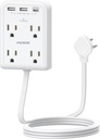 Flat Multi Plug Extender with 3 USB Wall Charger(1 Type C), 4 Outlet Wall Adapter, 4 ft Thin Extension Cord, Flat Plug Surge Protector Power Strip for Home, Office, College Dorm. White