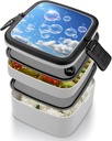 Bento Box Adult Lunch Box Lunchable Food Container with Utensil Bubbles Blue Sky Lunchbox Leak-Proof Lunch Containers Double Layer Bento Box for Dining Out Work Picnics Travel