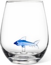 Abbott Collection Shark Icon Stemless Goblet Wine Glass - Glass, Blue/Clear, 4.5" H (20oz)