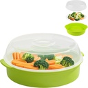 Microwave Steamer for Vegetables, Plastic Microwave Vegetable Steamer with Lid for Vegetables Prep Seafood Fish Cooking, Green-Round, 10Inch