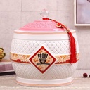 Ceramic Rice Bucket Airtight Grain Canisters with Tassel Design Classic Food Dispensers 5/10kg Large Capacity Sealed Storage Tank for Household Kitchen(Style 2,10kg)