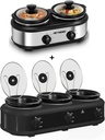 Triple Slow Cooker & Double Slow Cooker, Slow Cooker Food Warmer, Adjustable Temp Dishwasher Safe Removable Ceramic Pot Glass Lid