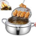 Japanese Deep Fryer Pot, 304 Stainless Steel Frying Pot with Thermometer and Oil Drip Drainer Rack, Tempura Deep Fryer Pots with Basket and lid for Kitchen French Fries, Chicken etc (7.9'')