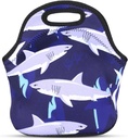 Violet Mist Blue Neoprene Lunch Bag Tote Shark Large Insulated Lunch Containers Waterproof Soft Thermal Lunch Box for Men Women Washable Cartoon Reusable Bento Bag for Adult Picnic Work Travel, Shark1
