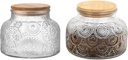 Vintage Embossed Glass Decorative Jar, 25.4 FL OZ Glass Food Storage Containers with Bamboo Lid,sugar bowl, Kitchen Containers Cereal Canisters Decorative Jar for Candy Snack Cookies Coffee Tea Nuts A