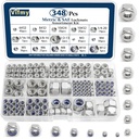 SAE & Metric Nylon Insert Lock Nuts Kit(348Pcs),6#32 8#32 10#24 10#32 1/4-20 5/16-18 3/8-16 1/2-13 M3 M4 M5 M6 M8 M10 M12 304 Stainless Steel Locknuts Sets