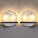 2 Pack 2 Light 10" Round Natural Alabaster Bathroom Wall Sconce Modern Concise Style Wall Light Fixture,Black Finish for Bedroom Hallway Bedside Living Room