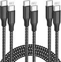 USB C Cable Fast Charging, 3 Pack 10FT USB C to USB C Cable, 60W Type C Nylon Braided Charger Cable for iPhone 17/16/15/iPad MacBook CarPlay and More-(Black White)