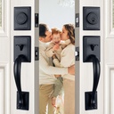 Matte Black Double Door Handleset, Heavy Duty Keyed & Dummy Exterior Door Knob Lockset, Lower Half Grip Handle, Left&Right Handed