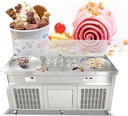 Kolice Commercial 22" double Round Pans Fried Ice Cream Machine Roll Ice Cream Machine with 10 refrigerated Tanks, Auto Defrost, Smart AI Temperature Control for Snack,Cafes,Ice Cream Store