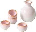 Sake Cup Set*5 Pieces Sake Set, Japanese Cherry Blossom Pink Traditional Retro Ceramics Sake Cup Set, Elegant Design Best Gift for Family and Friends, with 1 Sake Pot and 4 Sake Cups Mugs
