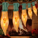 Couah 10Ft Halloween Flickering Flame String Lights with 11Pack Clear Glass Flame Light Bulbs, C18 E12 Base Flame Lights Indoor Outdoor Home Party Halloween Decorations-Green Wire