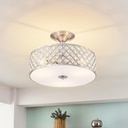 3-Light Brushed Nickel Semi Flush Mount Ceiling Light Fixture,Modern Drum Crystal Metal Acrylic Round Close to Ceiling Light