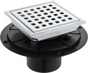 Square Shower Drain 4-Inch. with ABS Flange, Removable Grille,Bathroom Brushed Stainless Steel Shower Floor Drain