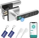 Fingerprint Door Lock, 5 in 1 Finger Print Door Knob with Smart APP/Fingerprint/IC Cards/Password/Backup Keys, Smart Door Knob with Keypad for Bedroom, Office, Apartment, Square Silver