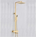 8 Inch Thermostatic Square Shower System Gold, 3 Function Water Outlet Bathroom Rain Mixer Shower Combo Set with Top Shower, Handheld Shower, Bathtub Faucet