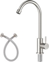 CREA Cold Water Only Faucet for Kitchen Bar Outdoor Sink 1 Hole High Arc 360°Swivle Single Handle Cold Water Tap Brushed Nickel Stailess Steel - 2.2" Extra Long Thread Rod