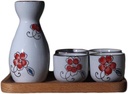 5-Piece Sake Set, Japanese Style Wine Glasses Set with Tray, Unique Underglaze Painting Design, for Cold/Warm/Hot/Shochu/Tea, Best Gift for Family Friends-Dinnerware Sets